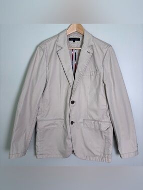 VTG Y2K Tommy Hilfiger Men's Khaki Twill Cotton Blazer-Beige-48-Preppy/Casual